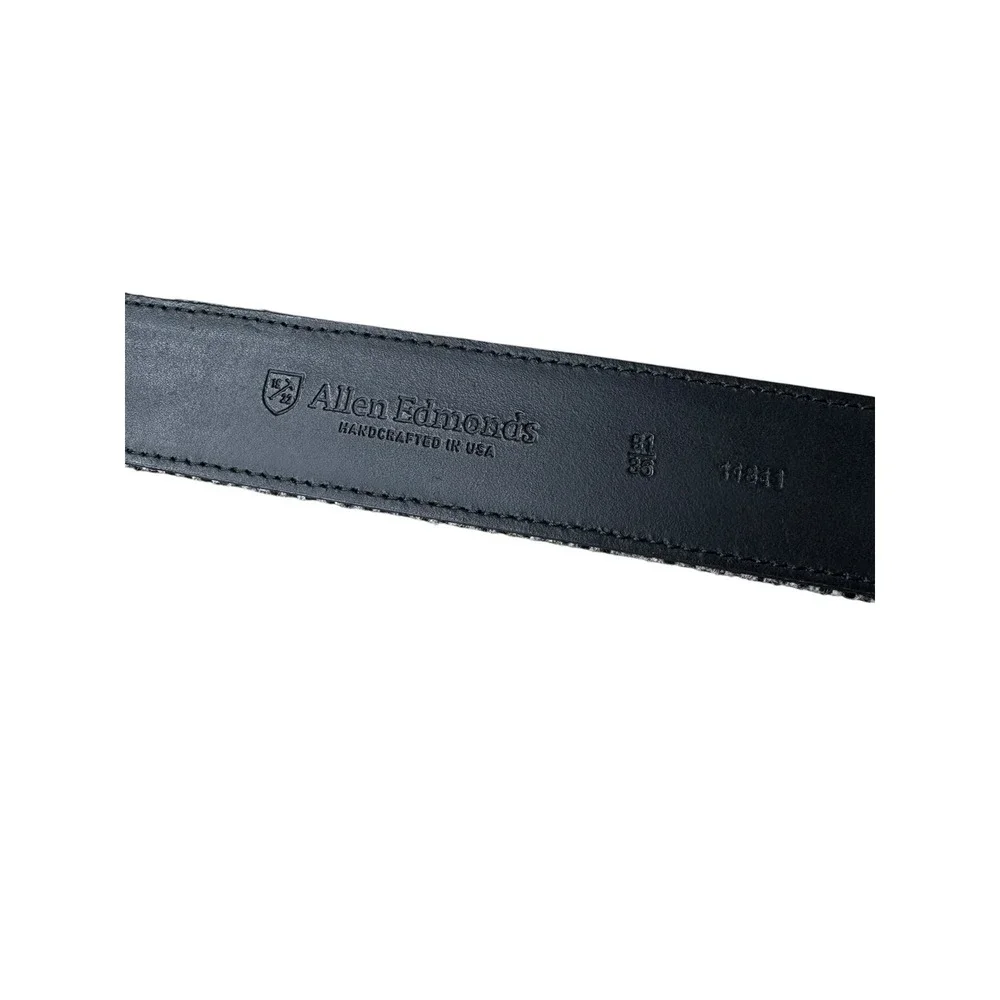 Allen Edmonds‎ Mens Grey Herringbone Wool Leather Belt Made in USA 36